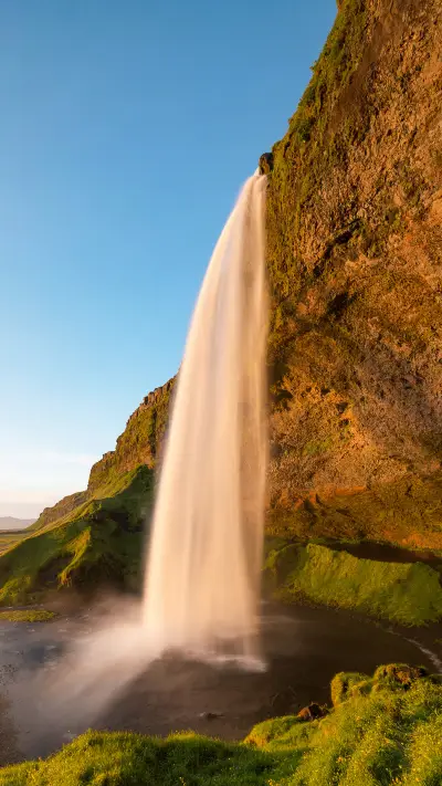 Seljalandsfoss side view during a sunset