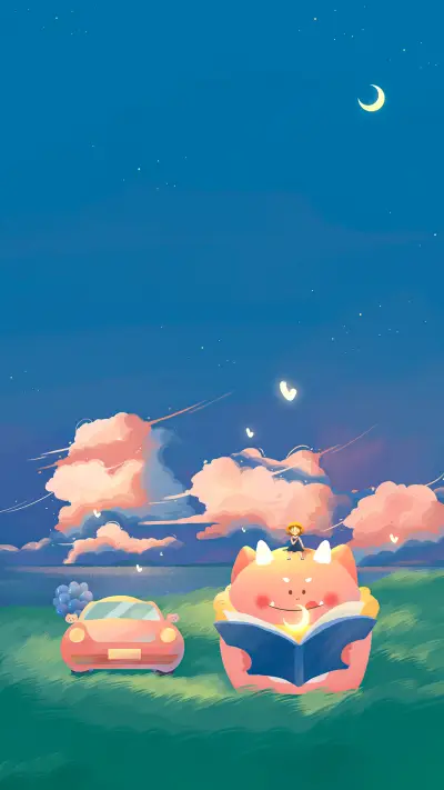 A Child Reading beside a Field Car