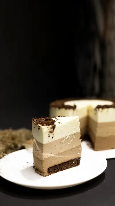 Three chocolates cake on a platter