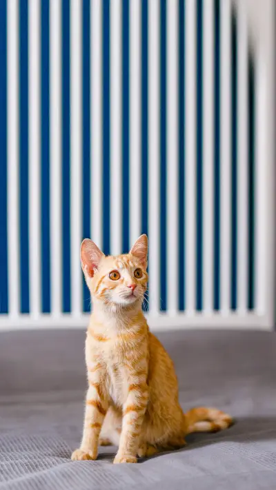 A red-haired little kitten with huge ears sits