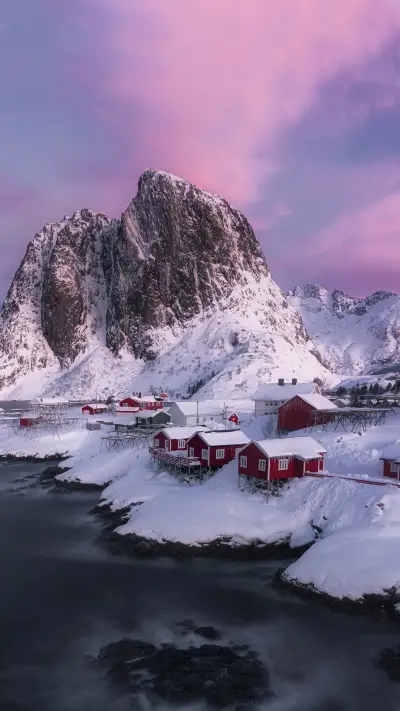 A village covered in heavy snow