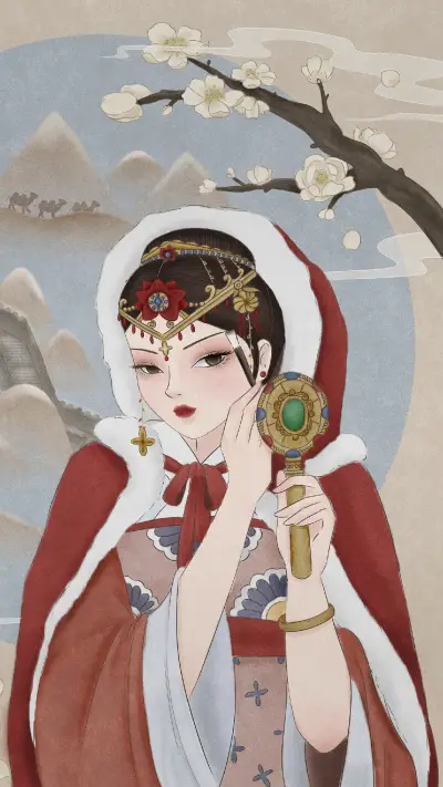 Woman in Red Robe Looking in The Mirror