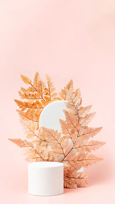 White Podium with Branch of Leaves