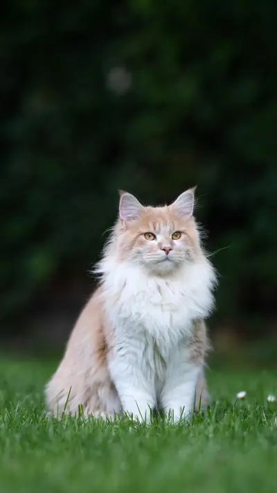 A Maine Coon Cat Sitting on The Grass