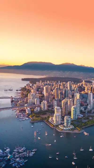 Beautiful aerial view of downtown Vancouver skyline
